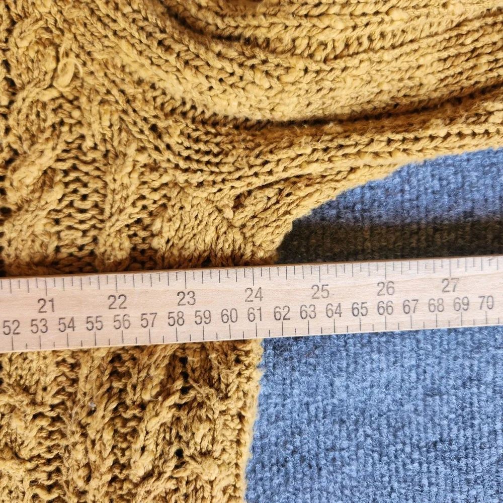 FREE PEOPLE chunky Cable knit‎ Turtleneck SWEATER yellow/Mustard keyhole back M